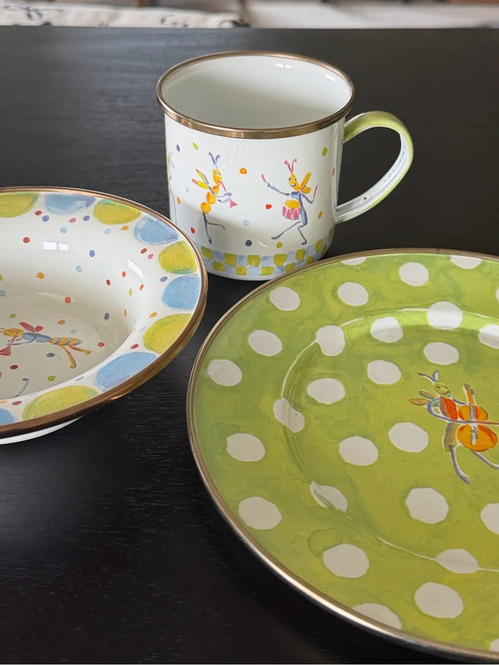 Mackenzie Childs Enamel Polka Dot Dinnerware Set - Green & White